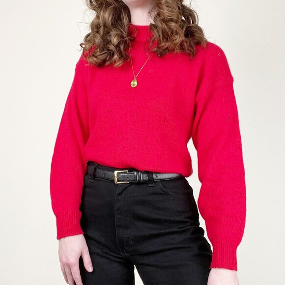 Vintage Lambs Wool Angora Pointelle Sweater Slouchy Oversized Old Money Parisian - Picture 2 of 8